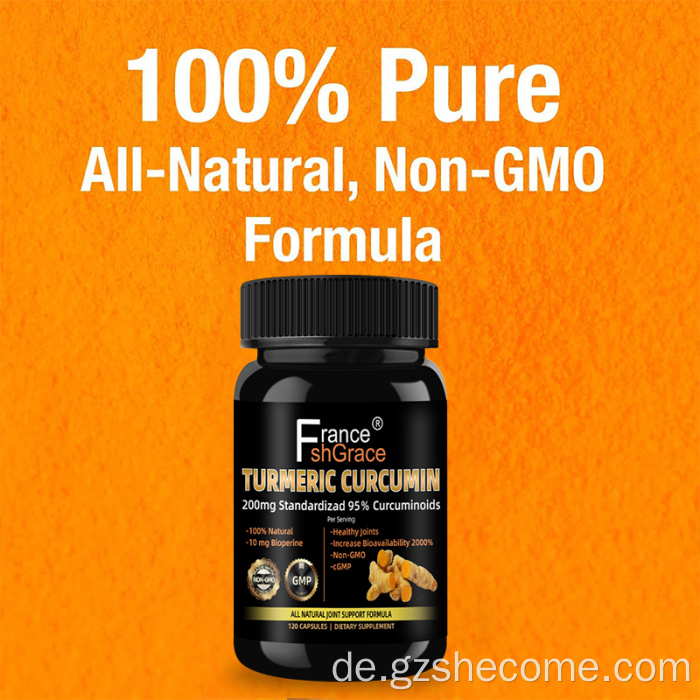 Curcumin -Kurkuma erhöhte Absorptionscurcumin -Ergänzungen